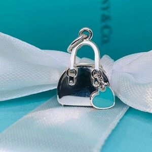 New Tiffany & Co. 925 Silver Purse Handbag Blue Enamel Heart Charm